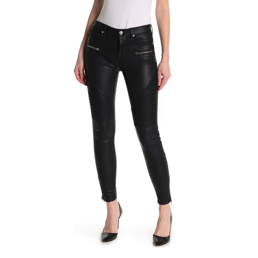 BLANK NYC Black Vegan Moto Leather Pleated Detail Skinny Pant 32